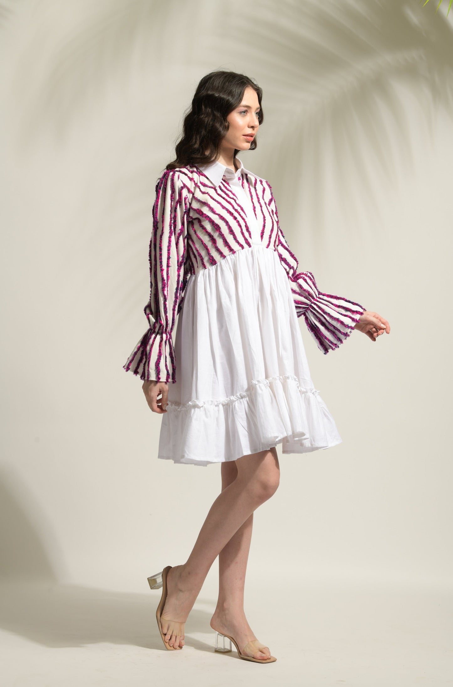 Nora Textured Linen Flared Dress