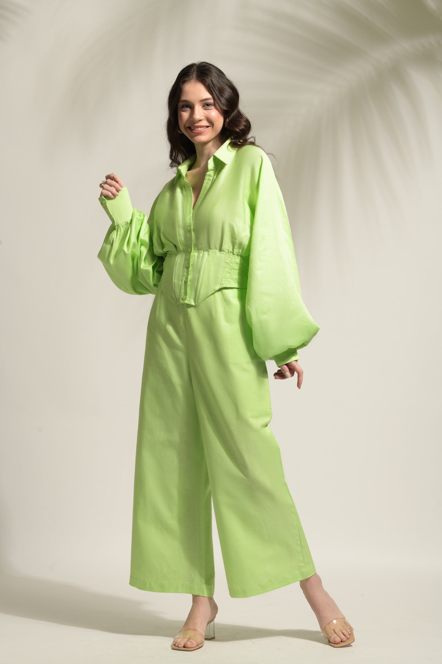 Emma Voluminous Sleeve Corset Shirt with Pants - Set of 2