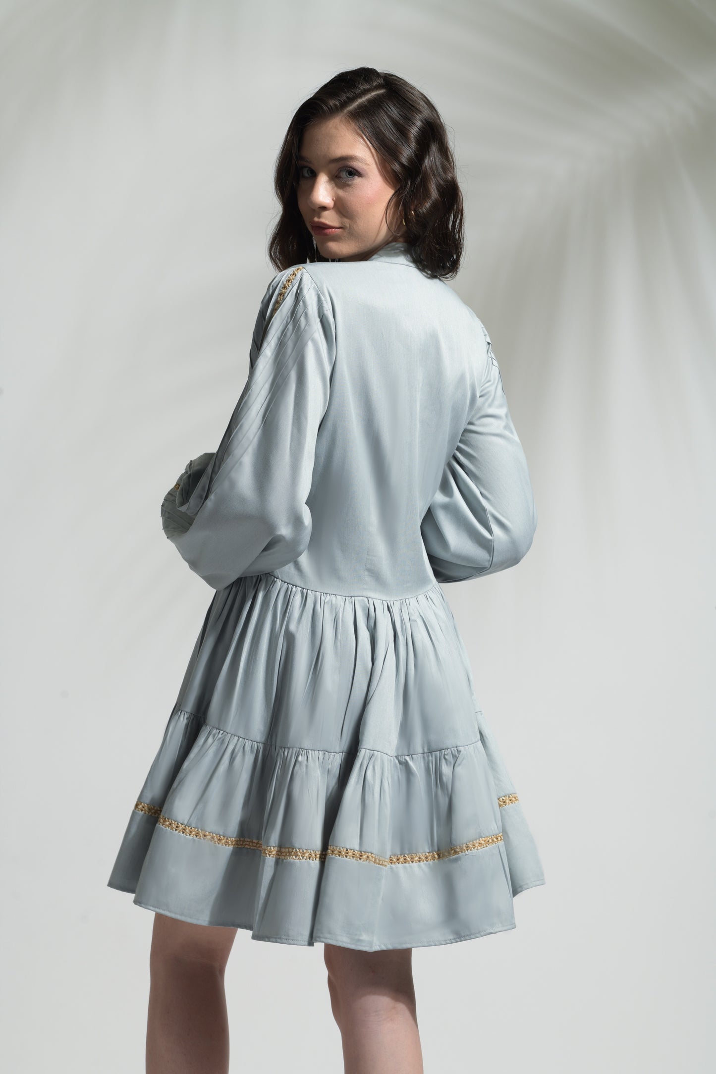 Autumn Jute Trim Tiered Dress