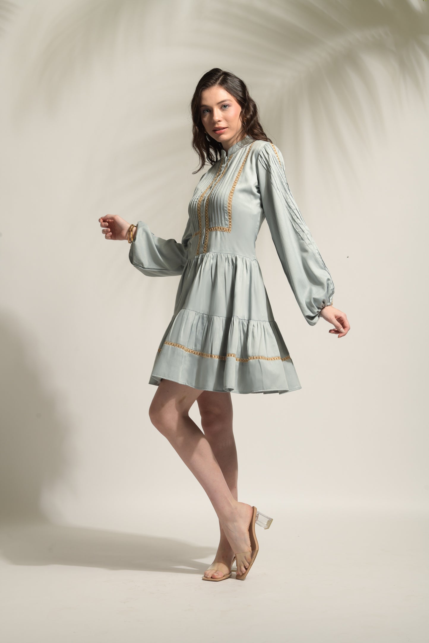 Autumn Jute Trim Tiered Dress