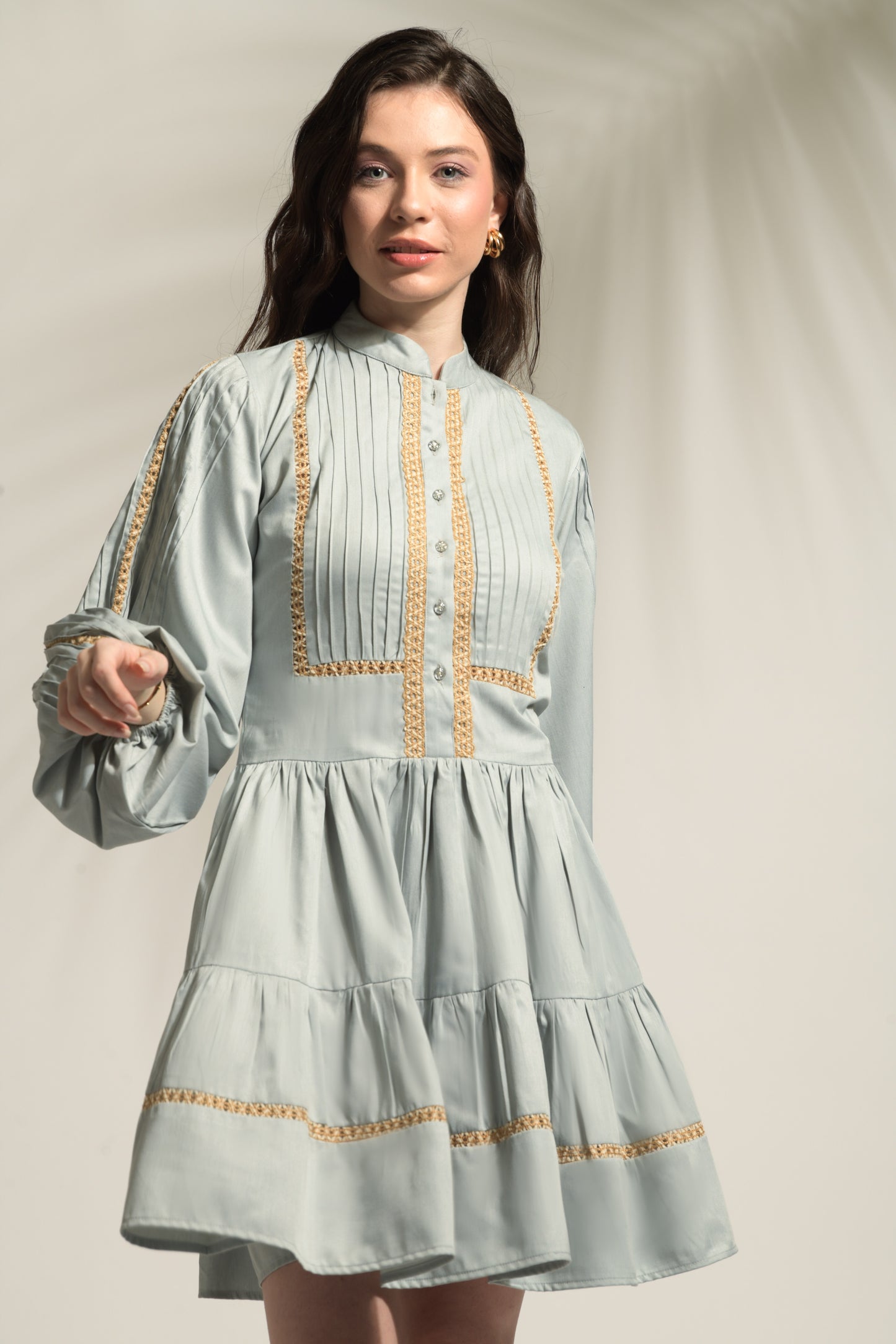 Autumn Jute Trim Tiered Dress