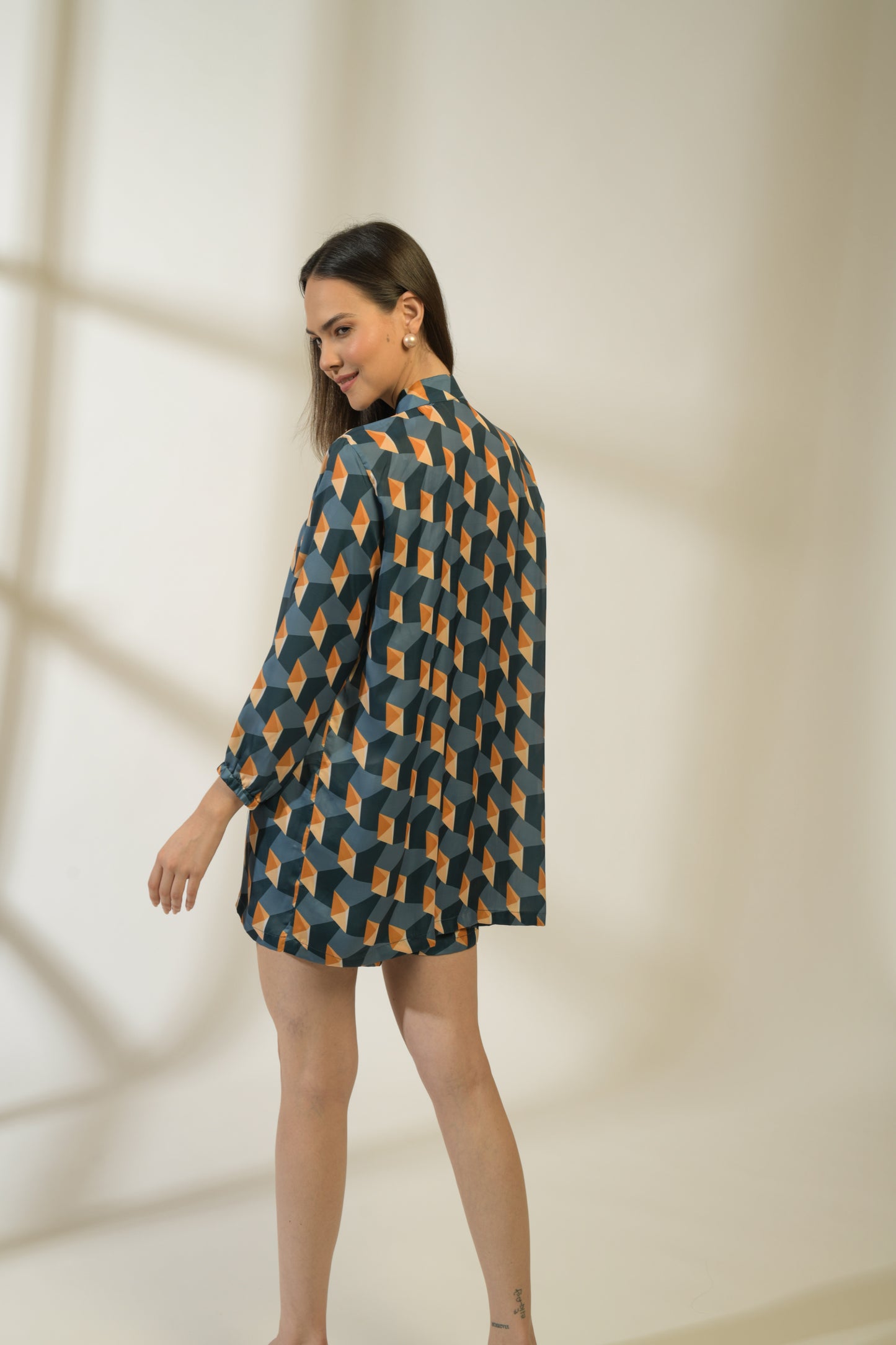 Stella Relaxed fit Shirt, Bustier with Tie Detailing Shorts in Printed Viscose Crepe - Set of 3
