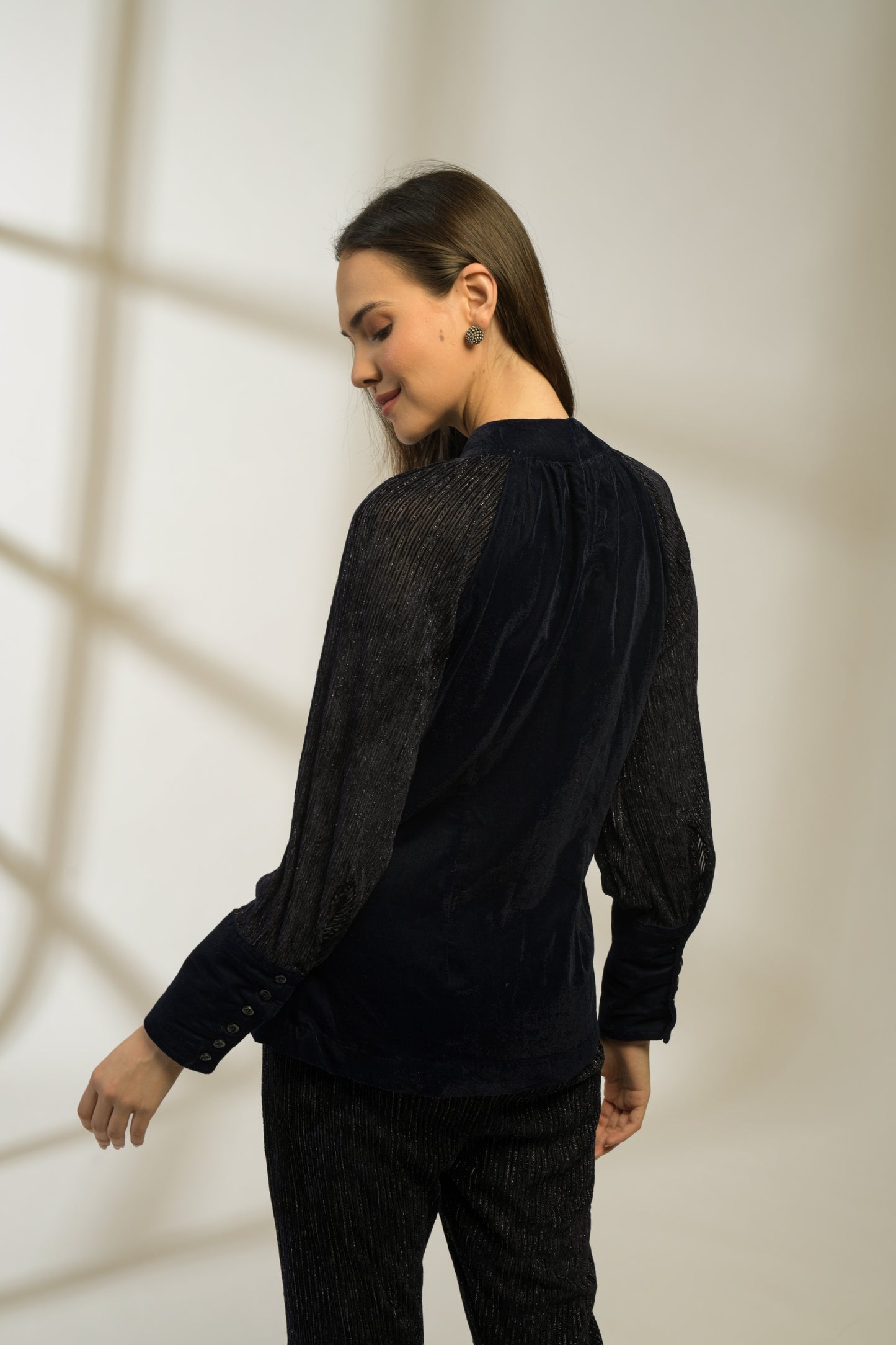 Sapphire Lurex Velvet Raglan Sleeve Top with Lurex velvet Flared Pants - Set of 2