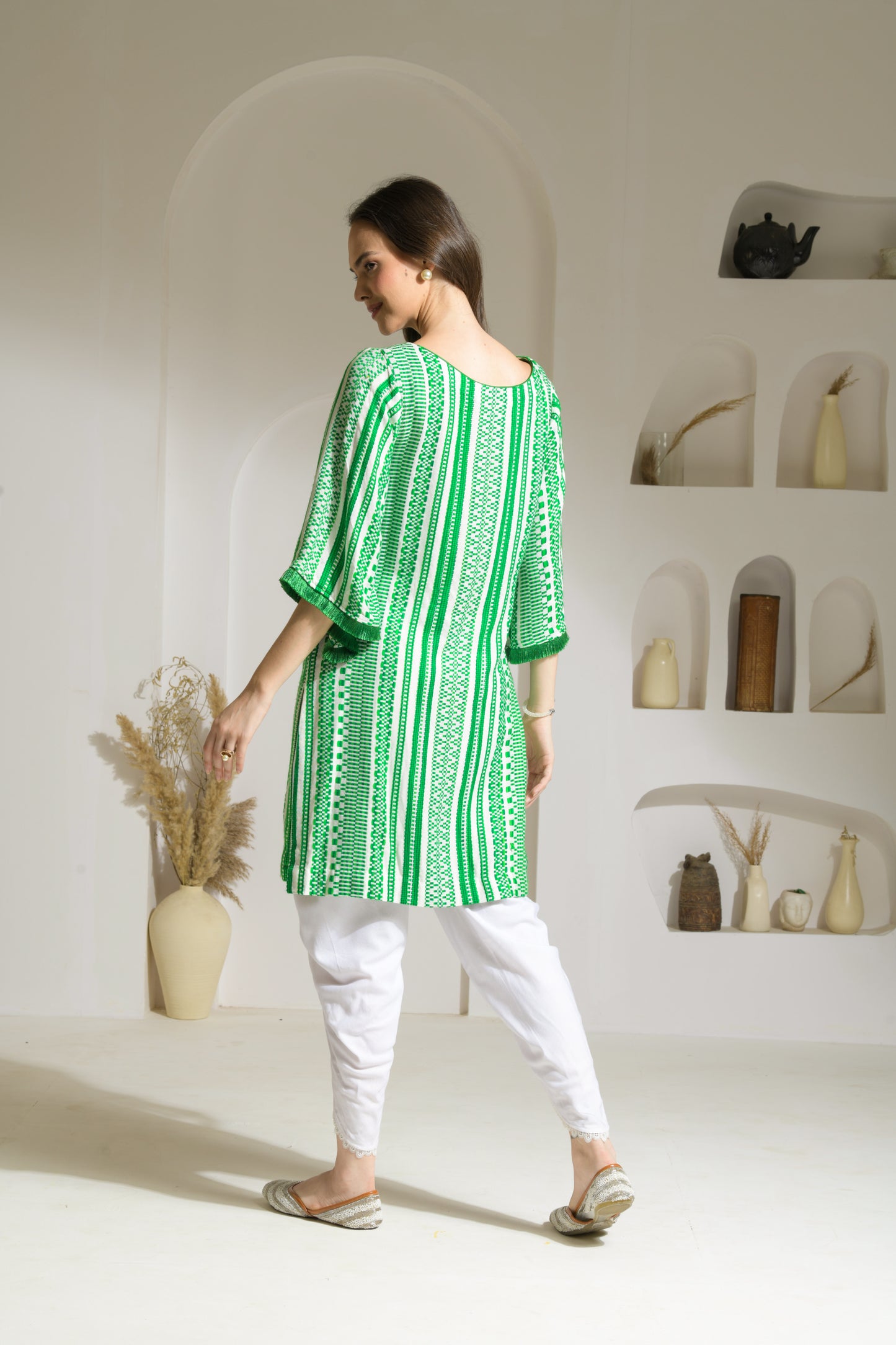 Ruhaani Cotton Jacquard Straight Kurta with Slit and Rayon Tulip Pants - Set of 2