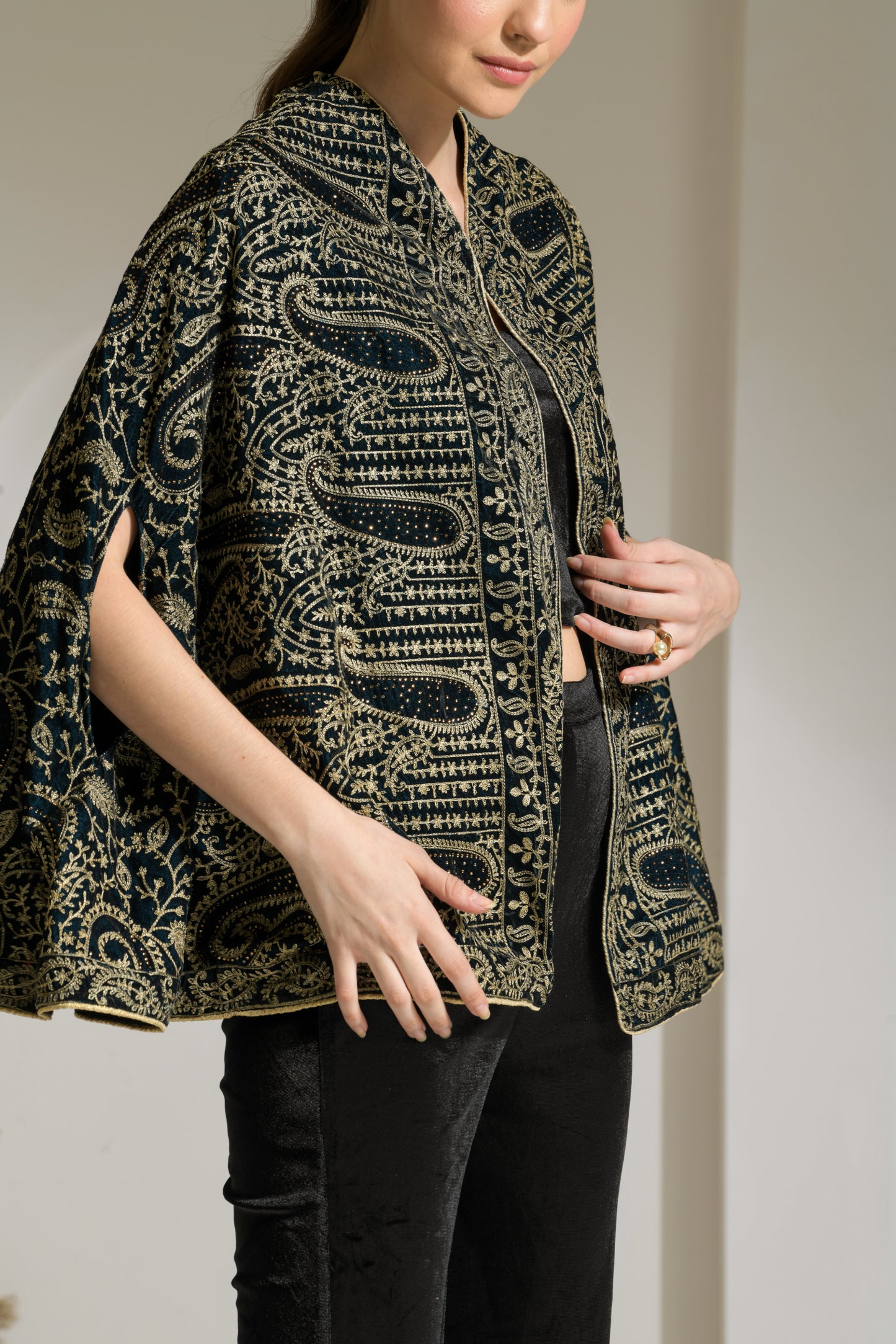 Nazam Thread-work & Swarovski Embroidered Cape
