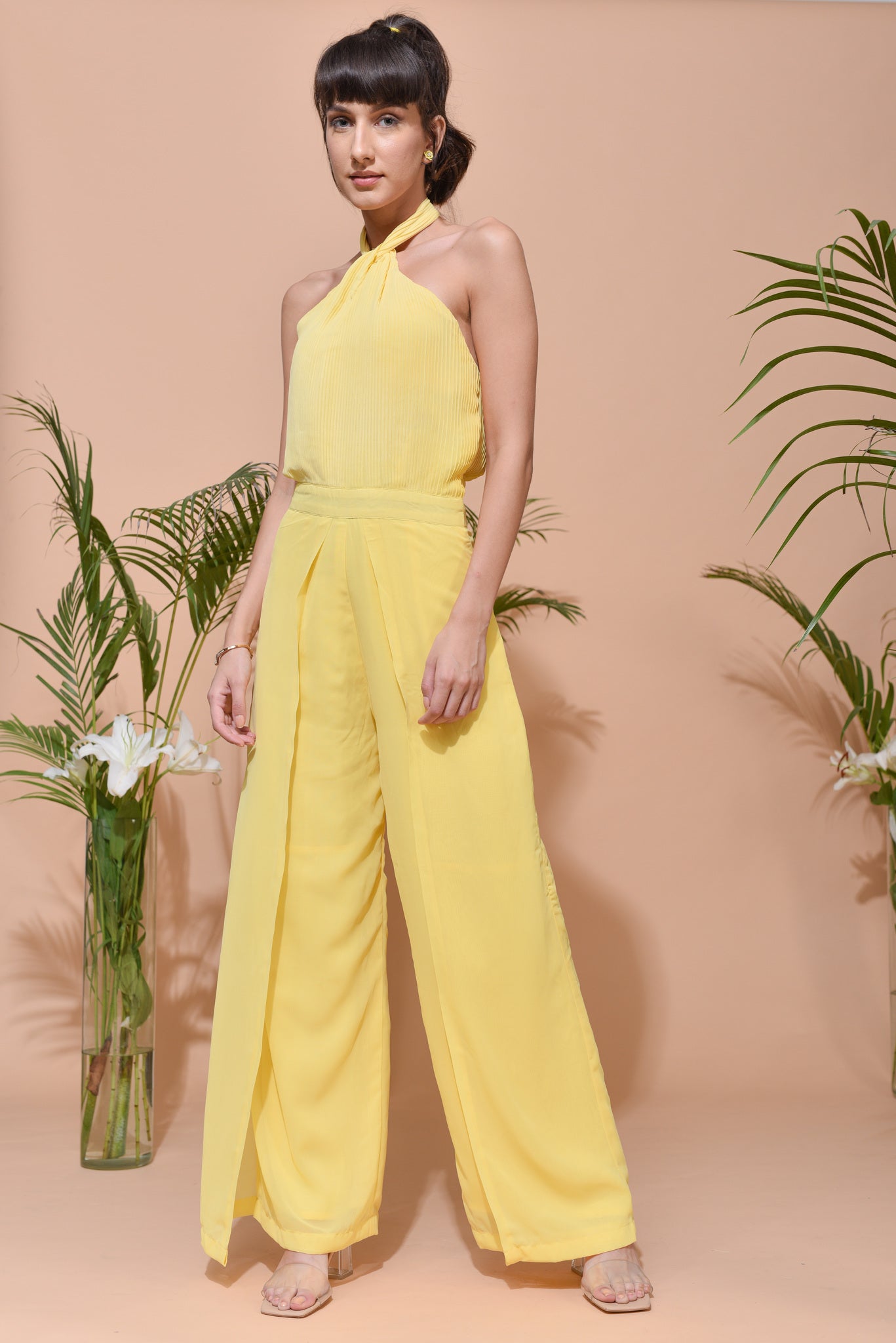 Jacqueline Pleated Halter Neckline & Georgette Jumpsuit