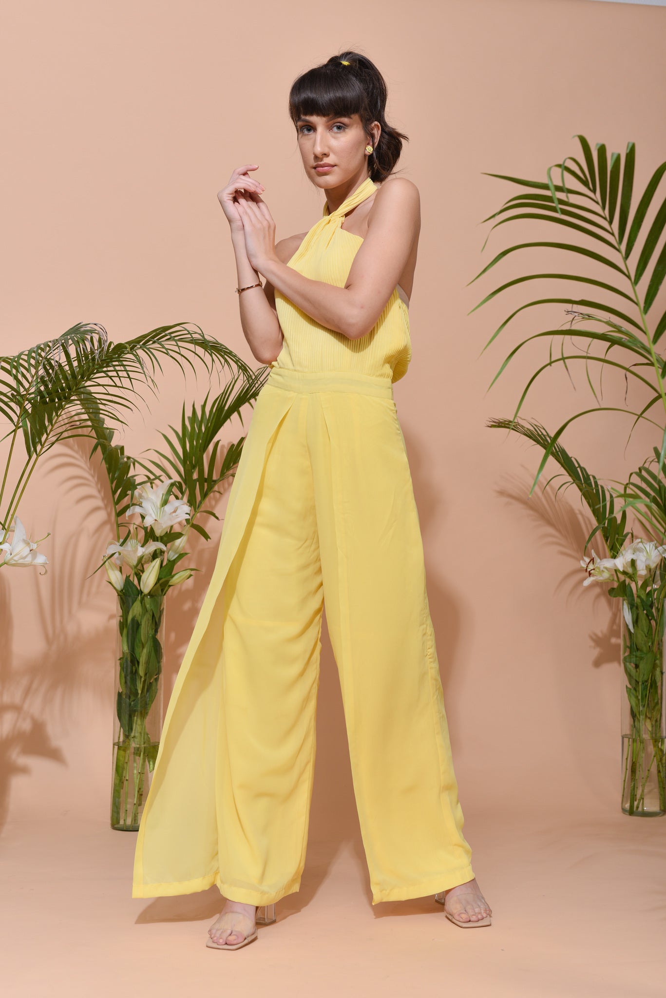 Jacqueline Pleated Halter Neckline & Georgette Jumpsuit