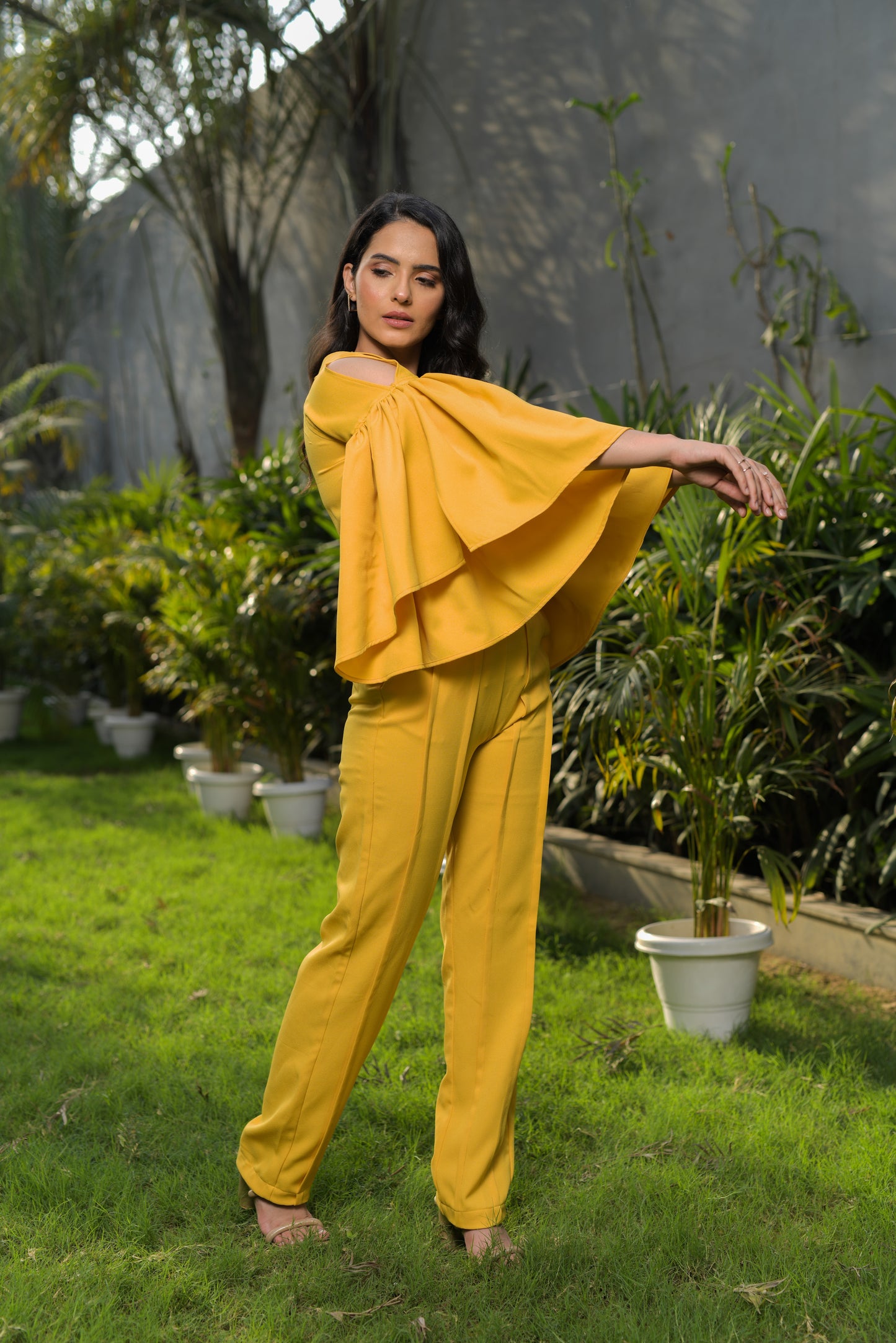 Millie Open Collar with Flared Sleeves top and Straight Fit Tailored trousers - Set of 2