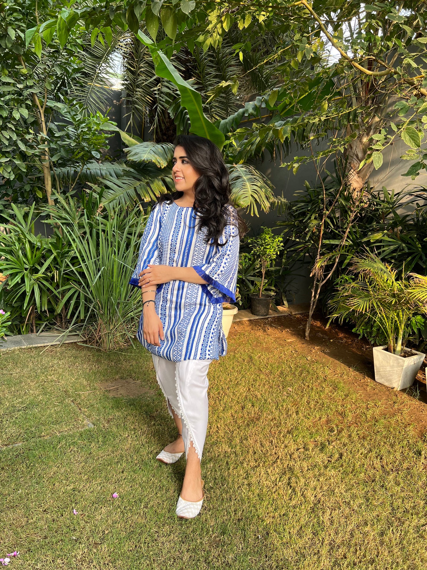 Ruhaani Cotton Jacquard Straight Kurta with Slit and Rayon Tulip Pants - Set of 2