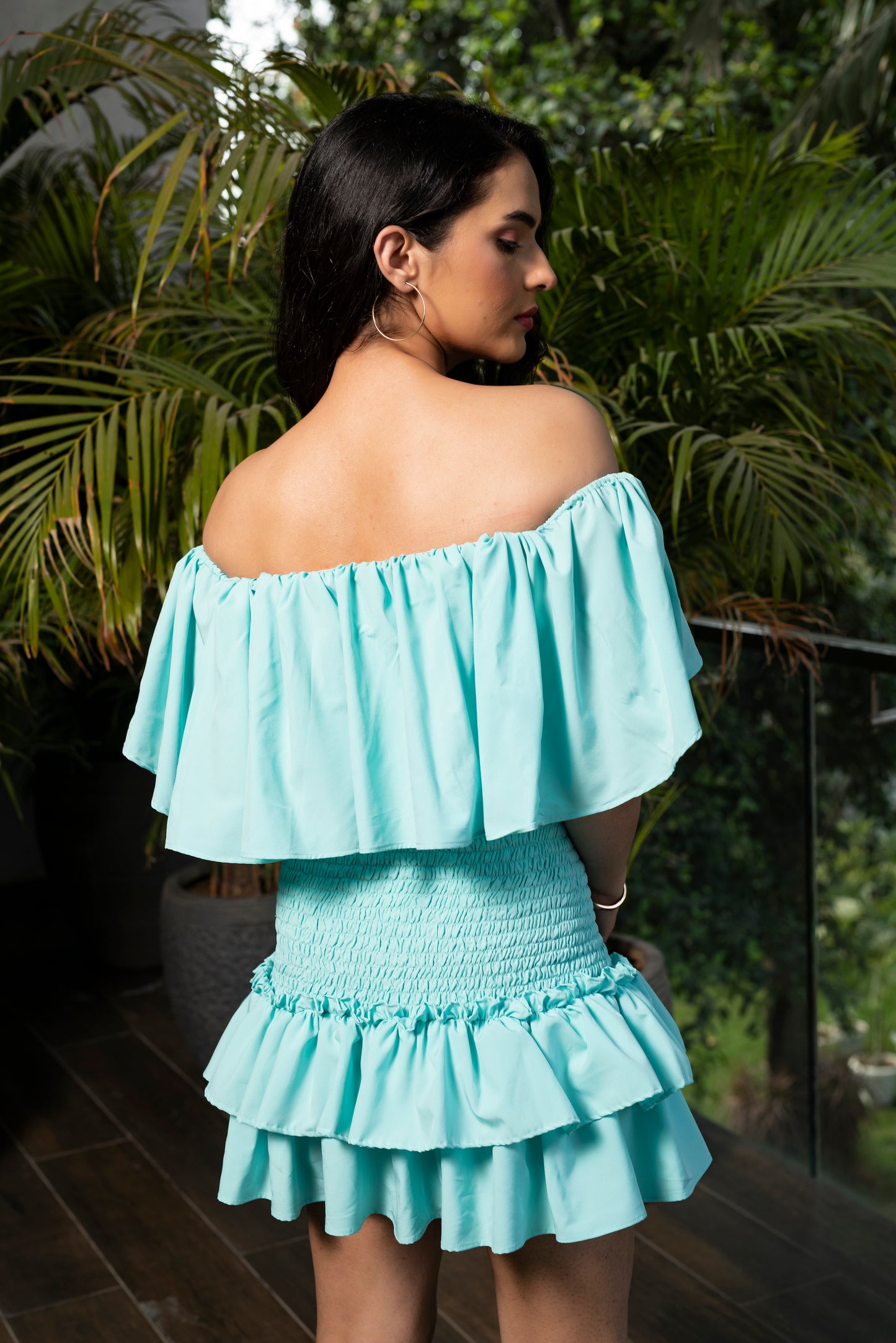 Triumph smocked off-shoulder top and smocked skirt with Ruffles - Set of 2