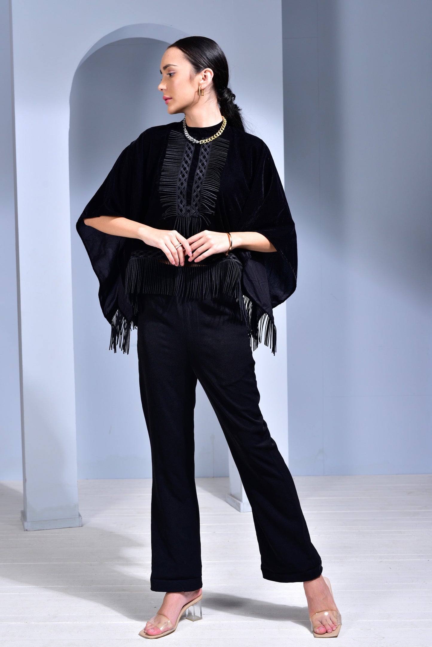 Velvet Cape with Fringes