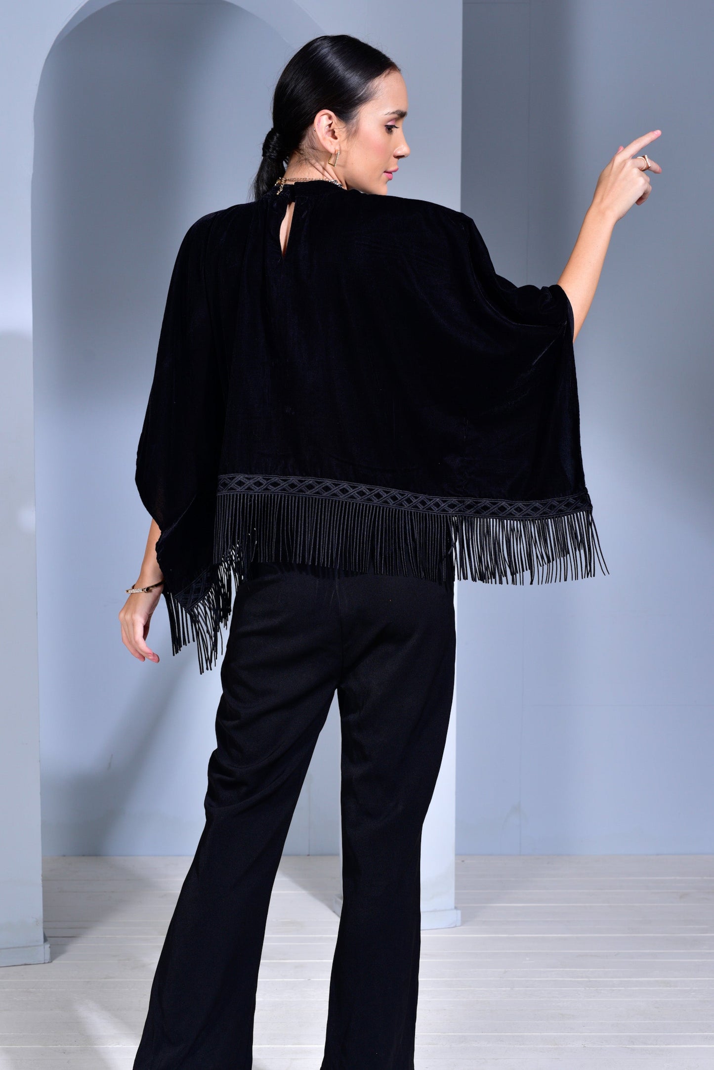 Velvet Cape with Fringes