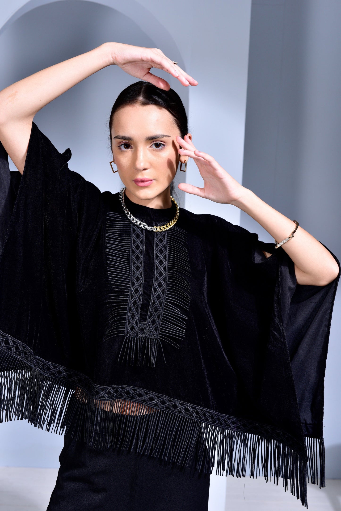 Velvet Cape with Fringes