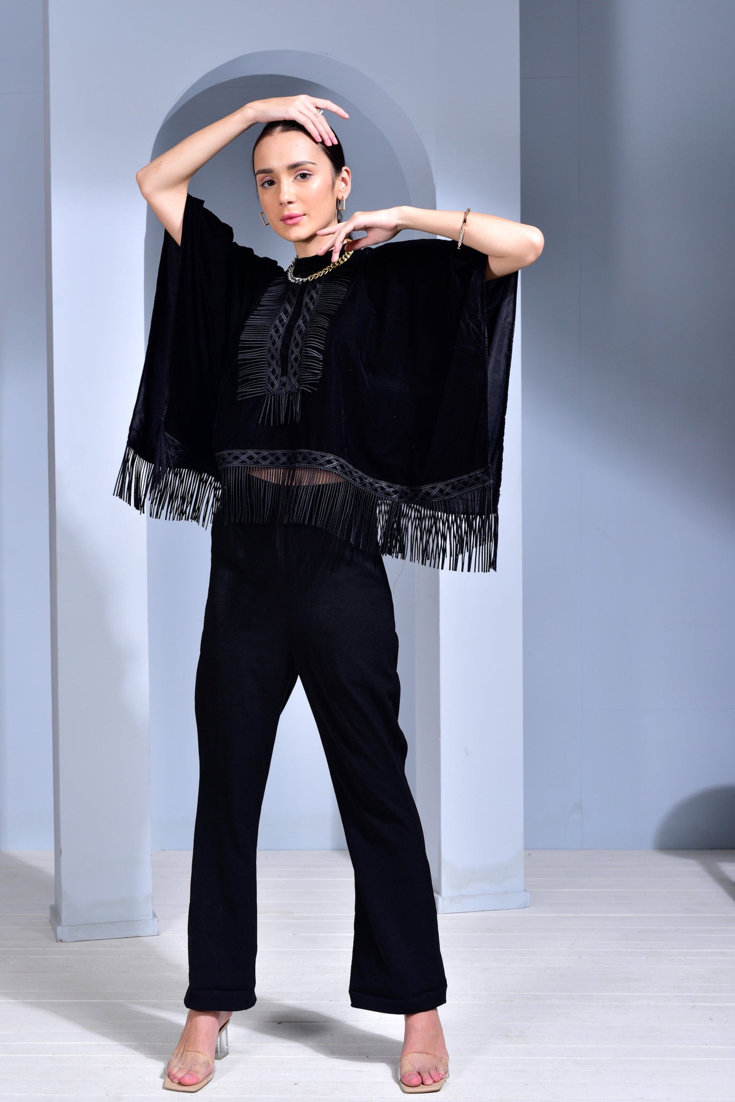 Velvet Cape with Fringes