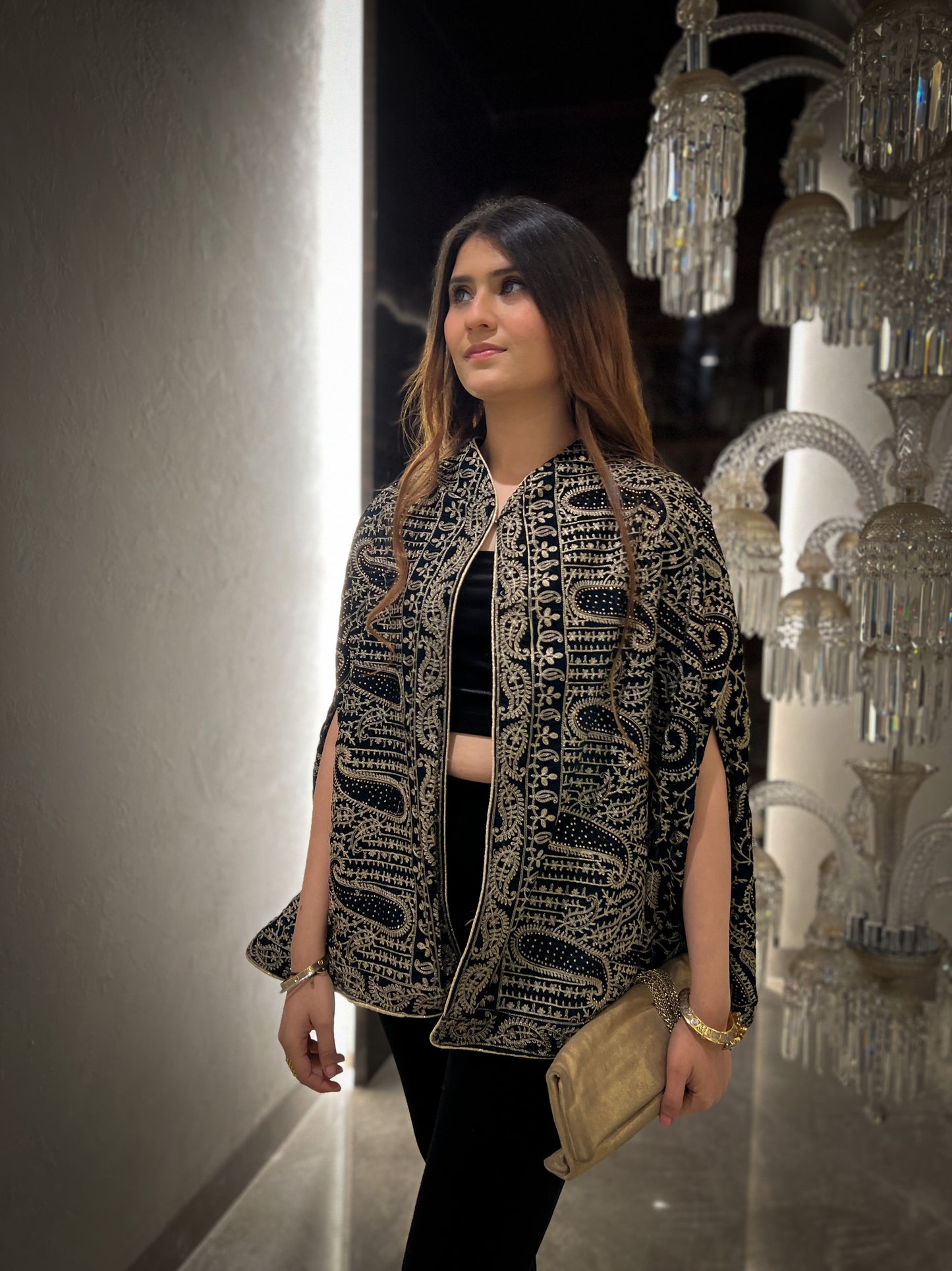 Nazam Thread-work & Swarovski Embroidered Cape