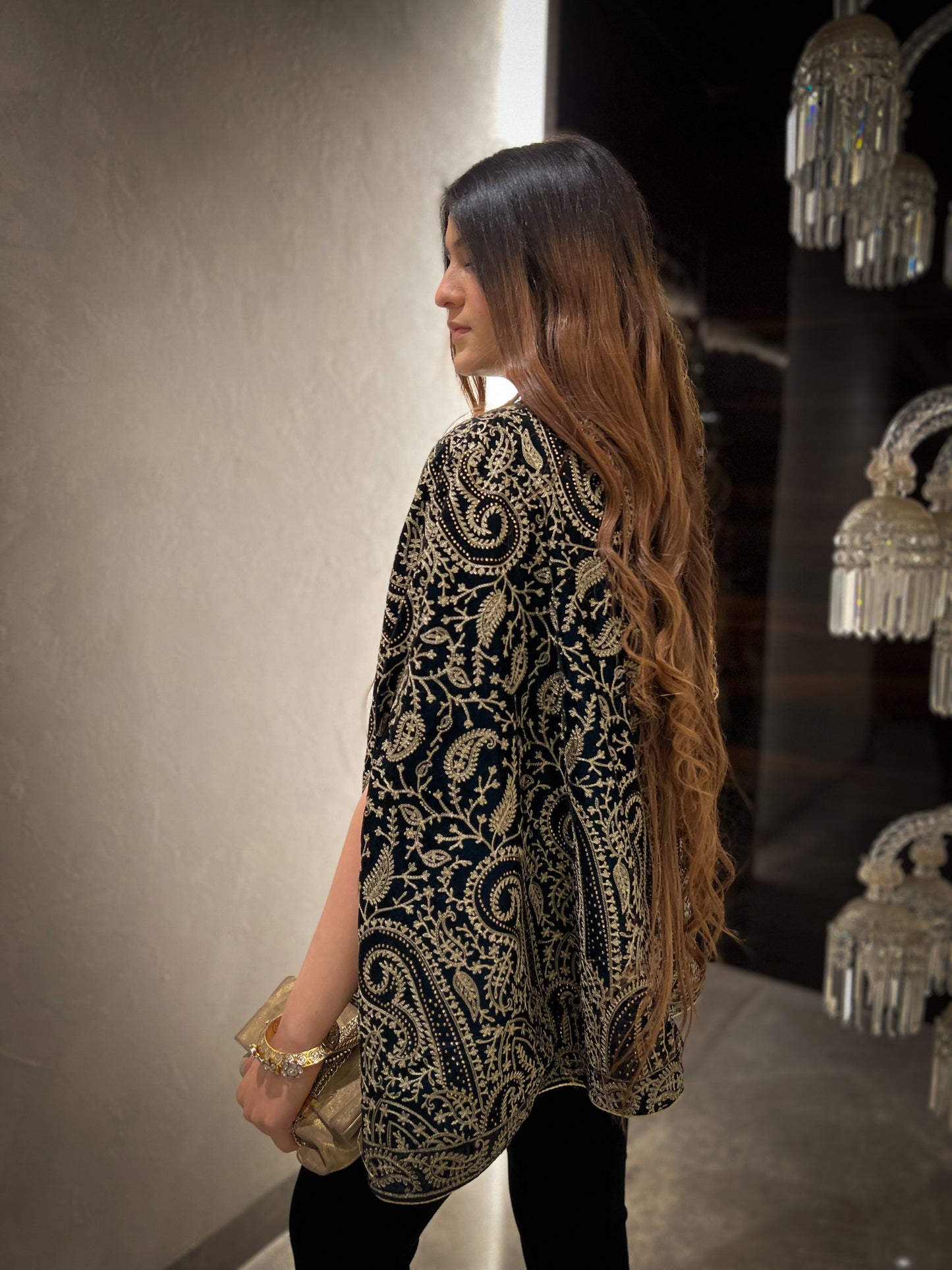 Nazam Thread-work & Swarovski Embroidered Cape