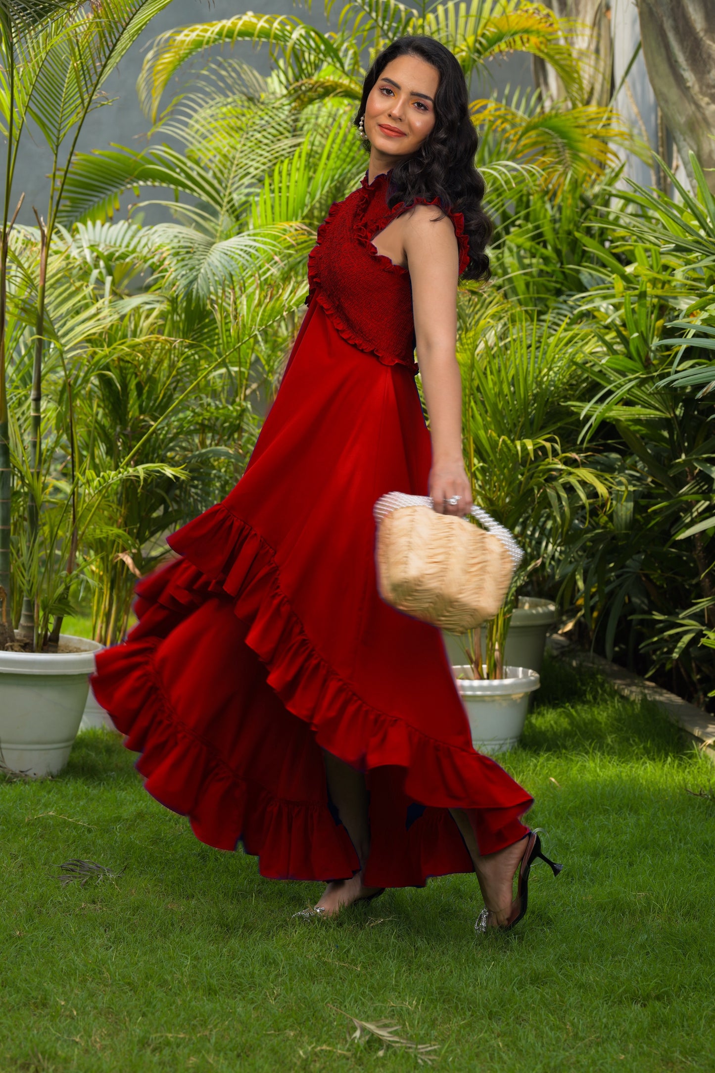 Sunset Smocked High-low Ruffle Dress