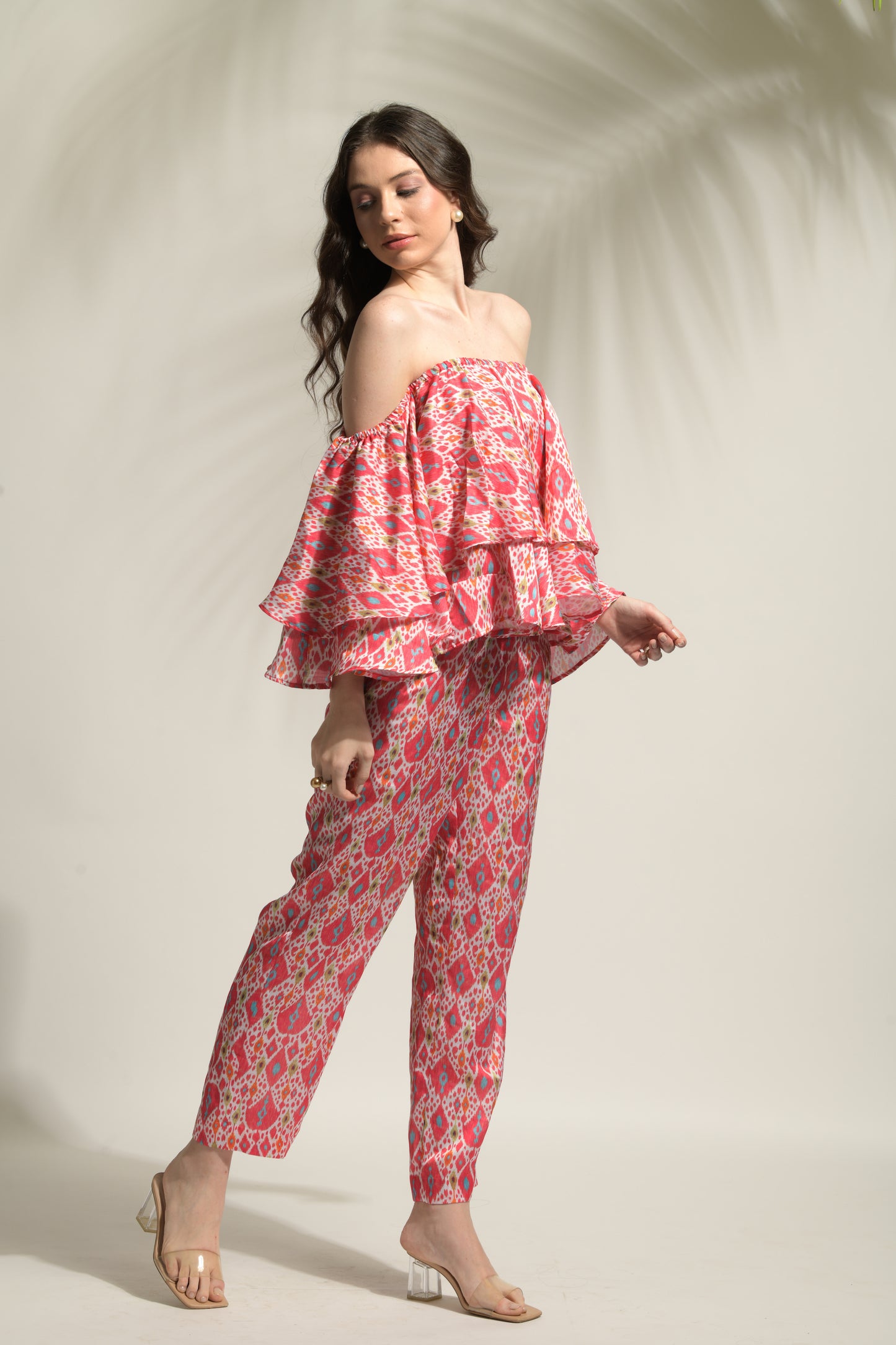 Isola Printed Off-shoulder Top with Pants- Set of 2