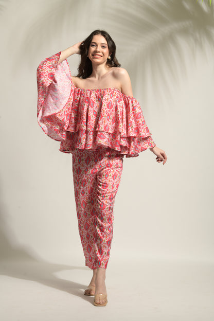 Isola Printed Off-shoulder Top with Pants- Set of 2