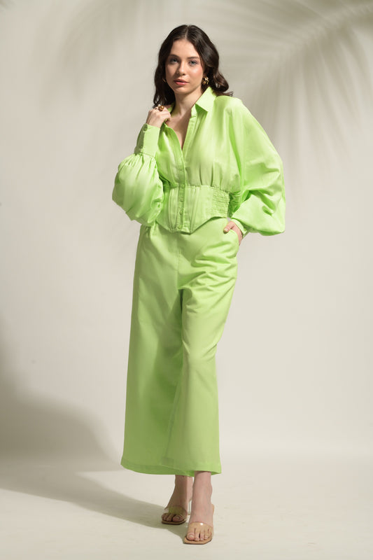 Emma Voluminous Sleeve Corset Shirt with Pants - Set of 2