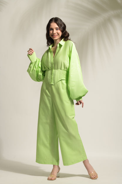 Emma Voluminous Sleeve Corset Shirt with Pants - Set of 2