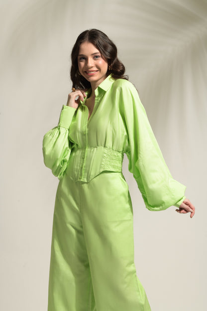 Emma Voluminous Sleeve Corset Shirt with Pants - Set of 2