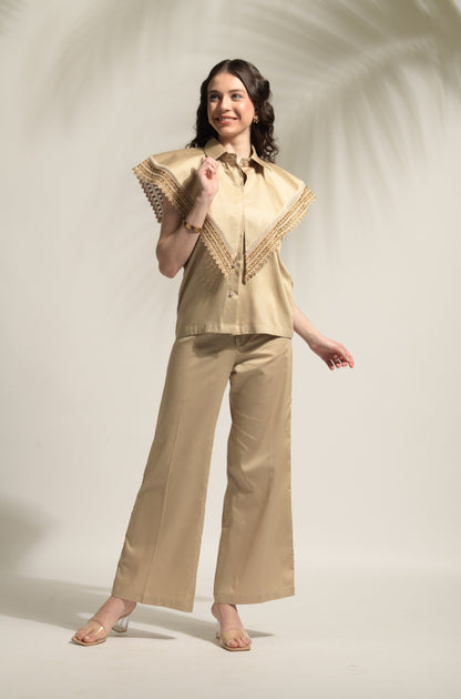 Hazel Exaggerated Panel Shirt with Flared Pants- Set of 2