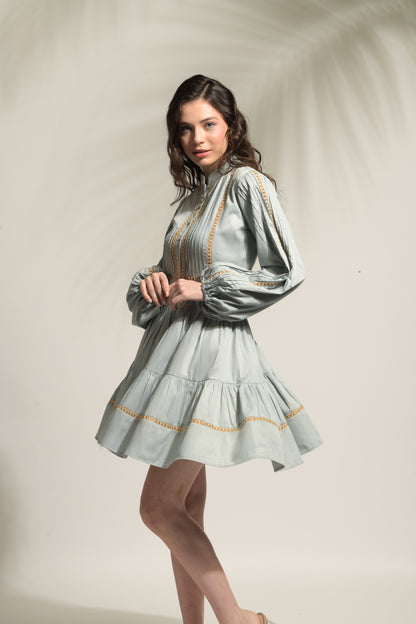 Autumn Jute Trim Tiered Dress