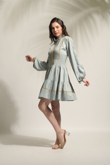 Autumn Jute Trim Tiered Dress