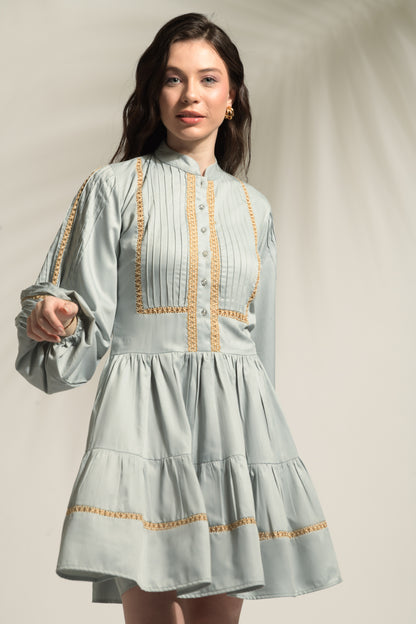 Autumn Jute Trim Tiered Dress