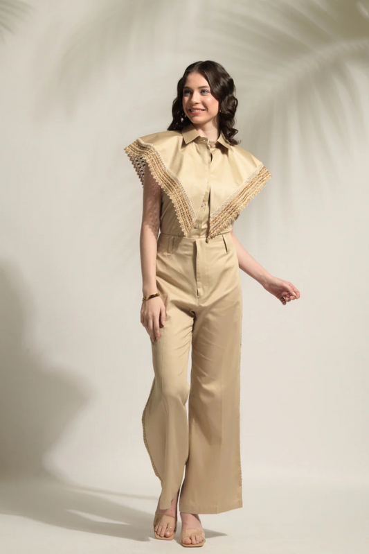 Hazel Exaggerated Panel Shirt with Flared Pants- Set of 2