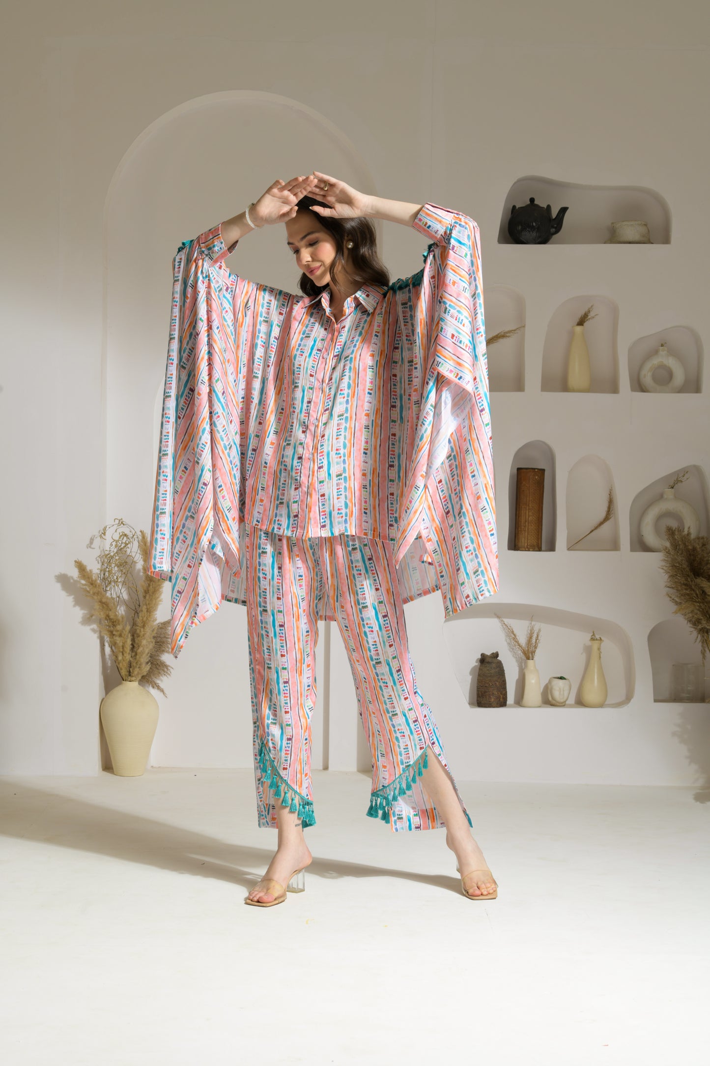 Nova Vibrant Printed Handkerchief hem Shirt with Straight fit Pants - Set of 2