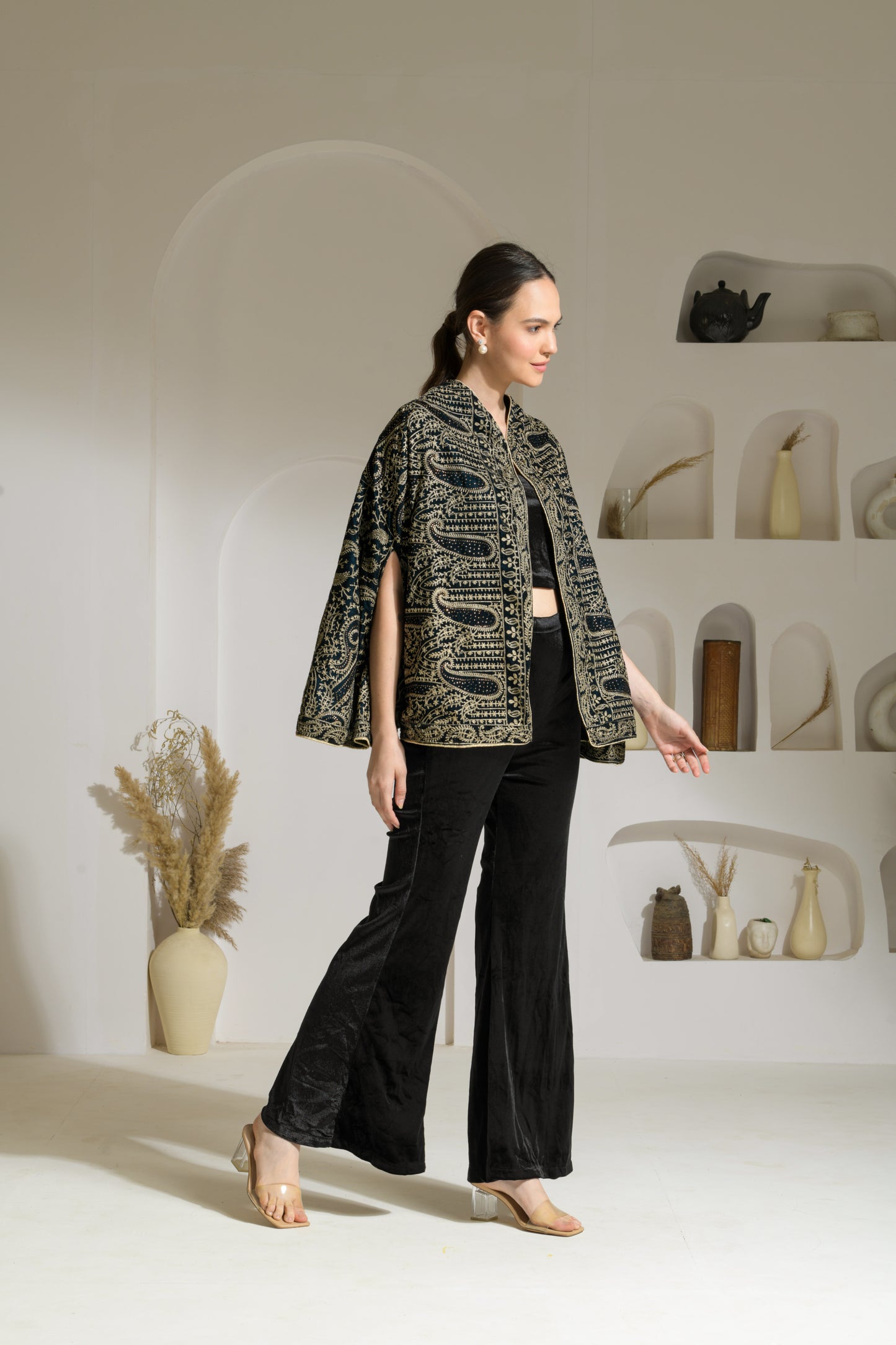 Nazam Thread-work & Swarovski Embroidered Cape