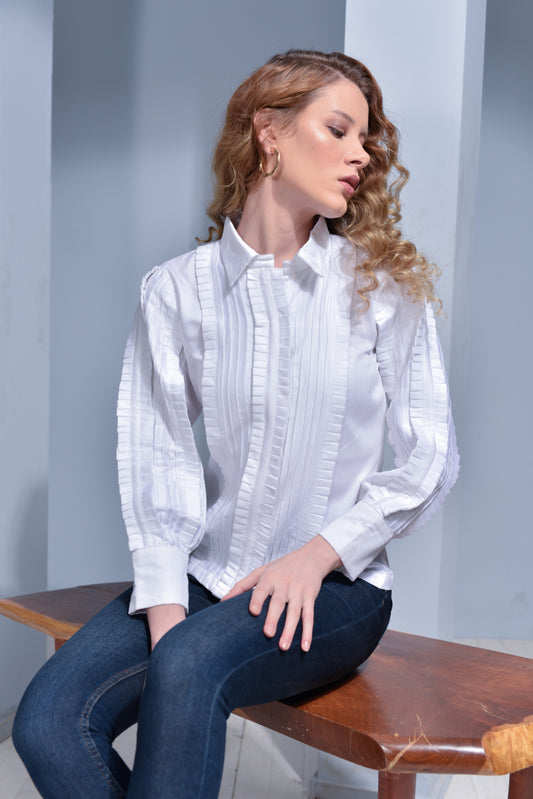 Lady Detailed Hand Pleated Shirt
