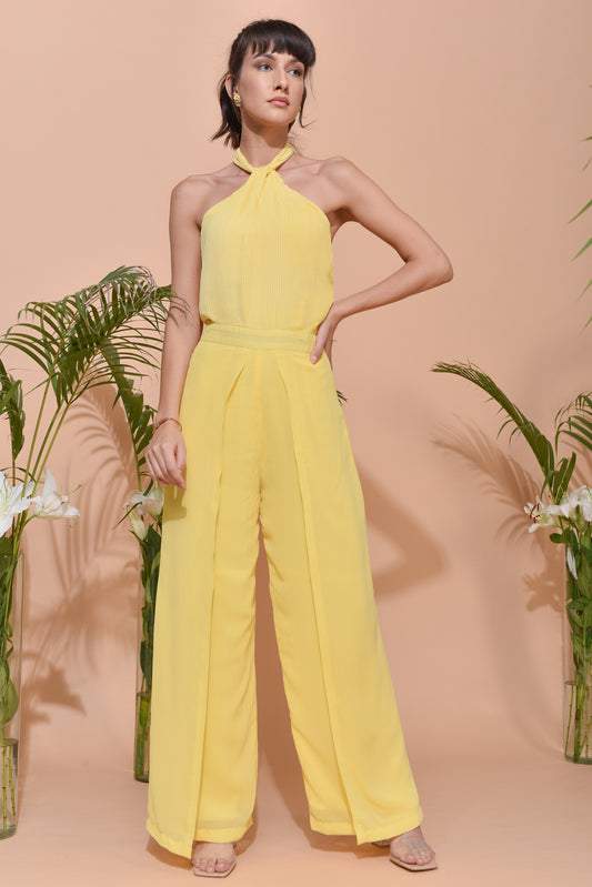 Jacqueline Pleated Halter Neckline & Georgette Jumpsuit