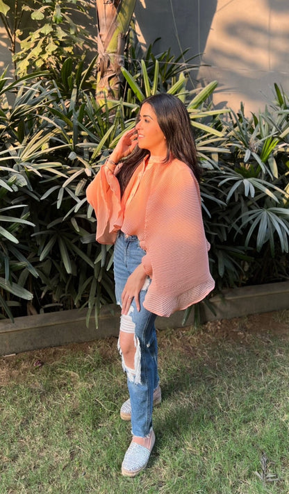 Manhattan Pleated Georgette Cape Shirt