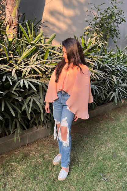 Manhattan Pleated Georgette Cape Shirt