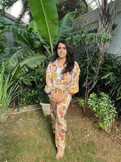 Spritz Relaxed Fit Shirt with Balloon Sleeves and straight fit pants in Printed Viscose Crepe - Set of 2