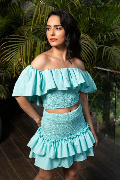 Triumph smocked off-shoulder top and smocked skirt with Ruffles - Set of 2