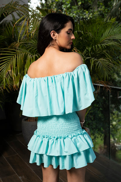 Triumph smocked off-shoulder top and smocked skirt with Ruffles - Set of 2