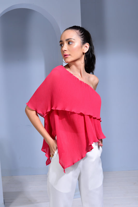Rosé Pleated Georgette Asymmetric Top