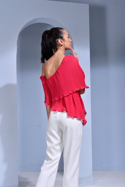 Rosé Pleated Georgette Asymmetric Top