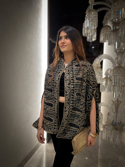 Nazam Thread-work & Swarovski Embroidered Cape