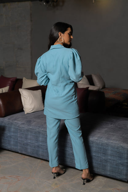 Seagull Gathered Asymmetric Blazer with Tailored Trousers - Set of 2
