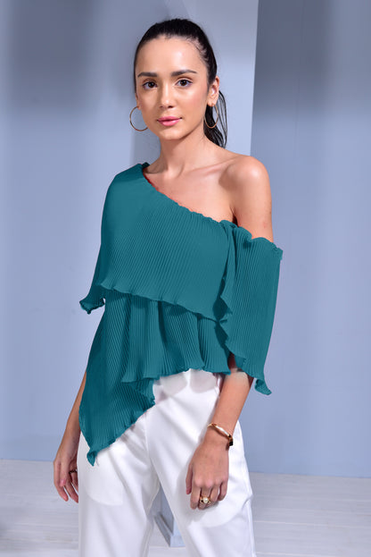 Rosé Pleated Georgette Asymmetric Top