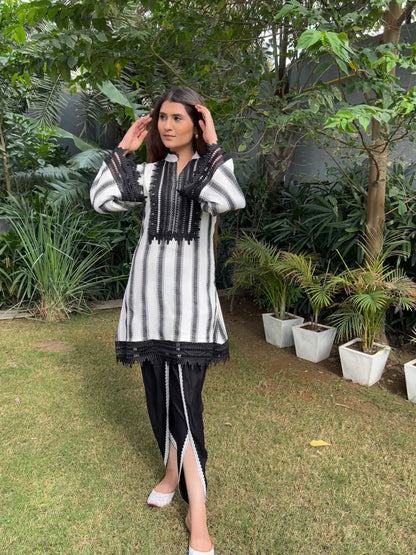 Libaaz Cotton Blend Short Straight Kurta with Rayon Tulip Pants - Set of 2